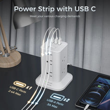 Load image into Gallery viewer, Tower Power Strip with 6 Feet Extension Cord, 8 Outlets 3 USB Chargers, 1700 Joules Surge Protection, Extension Cord with Multiple Outlets, 1875W, Office Supplies, Dorm Essentials, Charging Station