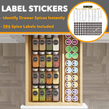 Load image into Gallery viewer, SpaceAid Spice Drawer Organizer with 28 Spice Jars, 386 Spice Labels, 4 Tier Seasoning Rack Tray Insert for Kitchen Drawers, 13&quot; Wide x 17.5&quot; Deep