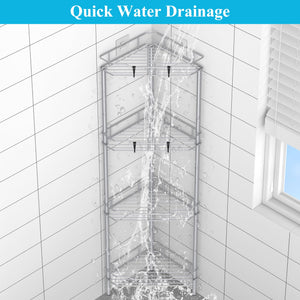 4 Tier Floor Standing Corner Shower Caddy Organizer Shelf with Hooks, Bathroom Shelves Stand Rack, Black