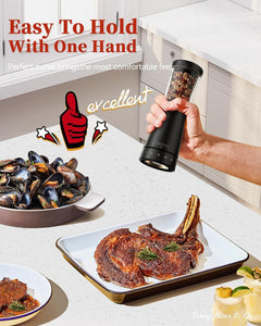 Electric Salt and Pepper Grinder Set with Storage Base, Stainless Steel Rechargeable Salt and Pepper Grinder Set with 4.5 oz Large Capacity, 1.8" Wide Mouth, Adjustable Coarseness, Ideal for Kitchen