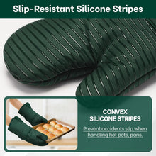 Load image into Gallery viewer, Beneno Non-Slip Silicone Textured Cotton Oven Mitts, Heat Resistant up to 500° F, Flexible Grip with 14.3&quot;x7&quot; Longer Protection, Durable 100% Cotton Oven Mitts for Kitchen &amp; Barbecue, 2-Pack, Green