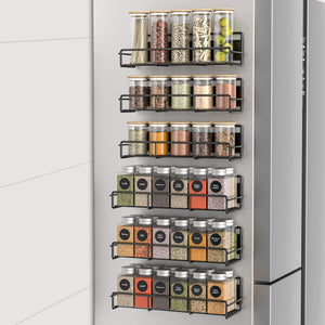 6 Pack Magnetic Spice Rack Organizer for Refrigerator and Microwave Oven, Metal Fridge Shelf for Kitchen, Matt Black