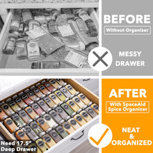 Load image into Gallery viewer, SpaceAid Spice Drawer Organizer with 28 Spice Jars, 386 Spice Labels, 4 Tier Seasoning Rack Tray Insert for Kitchen Drawers, 13&quot; Wide x 17.5&quot; Deep