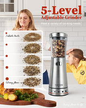 Load image into Gallery viewer, Electric Salt and Pepper Grinder Set with Storage Base, Stainless Steel Rechargeable Salt and Pepper Grinder Set with 4.5 oz Large Capacity, 1.8&quot; Wide Mouth, Adjustable Coarseness, Ideal for Kitchen