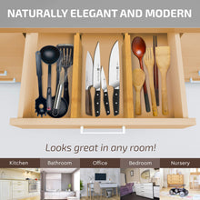 Load image into Gallery viewer, 4 Pack Drawer Dividers Bamboo 2.6&quot; High, 16-22&quot; Adjustable Drawer Organizers for Clothes, Expandable Dresser Separators in Bedroom/Bathroom/Kitchen/Office Organization and Storage (Natural)