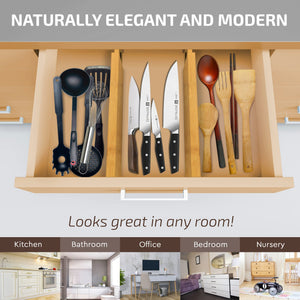 4 Pack Drawer Dividers Bamboo 2.6" High, 16-22" Adjustable Drawer Organizers for Clothes, Expandable Dresser Separators in Bedroom/Bathroom/Kitchen/Office Organization and Storage (Natural)