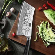 Load image into Gallery viewer, Cleaver Knife 7 Inch, Razor Sharp High Carbon Powder Steel Meat Cleaver, Professional Butcher Chopper Kitchen Knife for Meat Cutting Vegetable Slicing