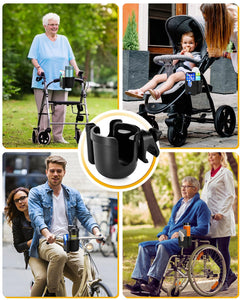 Universal Stroller Cup Holder with Mobile Phone Case, 2-in-1 Strollers Storage Rack, 360 Degrees Rotation Drink Holder for Bike, Pushchair, Wheelchair, Walker,Bicycle, Fits Most Cups