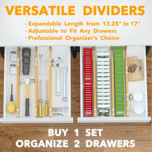 Load image into Gallery viewer, SpaceAid Bamboo Drawer Dividers with Labels, Kitchen Adjustable Drawer Organizers, Expandable Organization for Home, Office, Dressers and Bathroom, 6 Dividers (17-22 in)