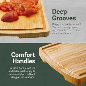 3-Piece Bamboo Cutting Board Set with Bread Knife - Wood Chopping Boards for Kitchen, Meal Prep, and Baking