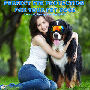 Large Dog Sunglasses Dog Goggles Pet Glasses Pet Eyewear with Adjustable Strap, Glasses for Medium Large Dog Swimming Skating Glasses Windproof Dustproof UV Proof (Black-Colorful)