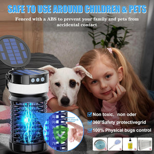 Bug Zapper Outdoor, Solar Powered Mosquito Zapper Outdoor, Rechargeable & Electric & Waterproof Mosquito Killer for Outdoor/Home/Garden/Patio/Backyard/Camping（Black）