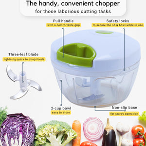Brieftons QuickPull Manual Food Chopper: Large 4-Cup Powerful Hand Pull Chopper/Mincer/Mixer Blender to Chop Onion, Garlic, Vegetables, Fruits, Herbs for Salsa, Salad, Pesto, Puree, Indian Cooking