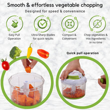 Load image into Gallery viewer, Brieftons QuickPull Manual Food Chopper: Large 4-Cup Powerful Hand Pull Chopper/Mincer/Mixer Blender to Chop Onion, Garlic, Vegetables, Fruits, Herbs for Salsa, Salad, Pesto, Puree, Indian Cooking