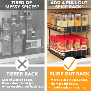 SpaceAid Pull Out Spice Rack Organizer for Cabinet, Heavy Duty Slide Out Seasoning Kitchen Organizer, Cabinet Organizer, with Labels, 4.5" W x10.75 D x8.5 H, 1 Drawer 2-Tier