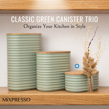Load image into Gallery viewer, Mixpresso 3 Pcs Olive Green Canisters Sets For The Kitchen, Airtight Plastic Canister With Bamboo Lid, Coffee And Sugar Canister Set, Decorative Sugar Container, Kitchen Decor For Counter