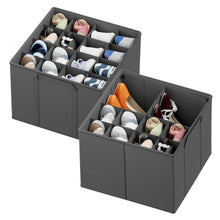 Load image into Gallery viewer, SpaceAid Shoe Organizer for Closet, 2 Pack Foldable Shoe Storage Containers Baskets Boxes Bins w/Adjustable Dividers, Fits 16-32 Pairs, Black