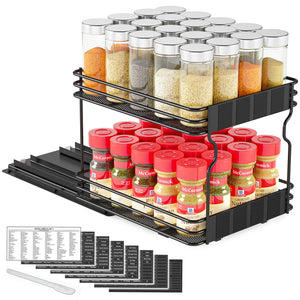 SpaceAid Pull Out Spice Rack Organizer for Cabinet, Heavy Duty Slide Out Seasoning Kitchen Organizer, Cabinet Organizer, with Labels, 4.5" W x10.75 D x8.5 H, 1 Drawer 2-Tier