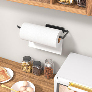 Paper Towel Holder Under Cabinet - Wall Mounted Paper Towel Holder No Drilling, Adhesive Under Cabinet Roll Holder, Black Kitchen Towel Holder, 31 x 8 x 3.5 cm, Aluminum, Black