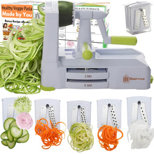 Load image into Gallery viewer, Brieftons 5-Blade Vegetable Spiralizer: Strongest-Heaviest Spiral Slicer, Best Veggie Pasta Spaghetti Maker for Low Carb/Paleo/Gluten-Free/Vegan Meals, With Extra Blade Caddy, 4 Recipe Ebooks