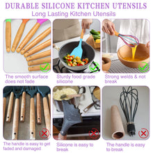 Load image into Gallery viewer, Umite Chef Kitchen Cooking Utensils Set, 33 pcs Non-Stick Silicone Cooking Kitchen Utensils Spatula Set with Holder, Wooden Handle Silicone Kitchen Gadgets Utensil Set (Khaki)