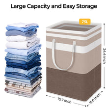 Load image into Gallery viewer, HomeHacks 2 Pack Large Laundry Baskets, Waterproof, Freestanding Laundry Hampers, Collapsible Clothes Hamper with Reinforced Handles in Laundry Room, College Dorm, Bathroom, Bedroom (Grey, 75Lx2)