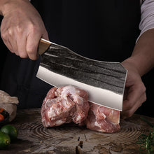 Load image into Gallery viewer, Butcher Knife Set, Hand Forged Butcher Chef Knife Set with Roll Bag, Sharp Meat Cleaver Knife &amp; Bone Chopper Knives &amp; Fillet Knives for Home &amp; Camping &amp; BBQ Gift for Men