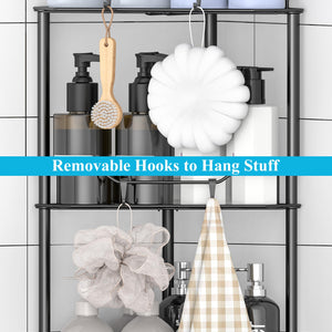 4 Tier Floor Standing Corner Shower Caddy Organizer Shelf with Hooks, Bathroom Shelves Stand Rack, Black
