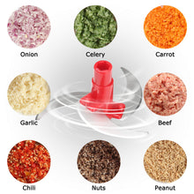 Load image into Gallery viewer, Manual Vegetable Cutter Food Processor 8 in 1 - Chopper, Mixer, Blender, Whipper, Egg Separator, Mincer, Grinder, Dicer with Clear Container 1200ml BPA Free