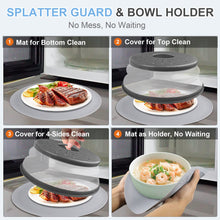 Load image into Gallery viewer, 10 Inch Microwave Food Cover &amp; Collapsible Silicone Mat - Splatter Guard, Plate Holder &amp; Kitchen Colander for Meal Prep, Charcoal