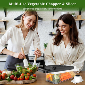 HomeHacks Vegetable Chopper Vegetable Cutter, 12 in 1 Multi-Functional Kitchen Gadget Set - Dicer, Slicer, Cutter, Julience, Cheese Grater, Egg Separator, Hand Guard - Veggie Chopper Lid with Handle
