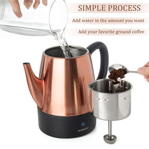 Mixpresso Small Percolator Coffee Pot Electric 4 Cup, Stainless Steel Coffee Maker, Coffee Percolator Electric With Keep Warm Function, 4 Cups Stainless Steel Perculator With Basket