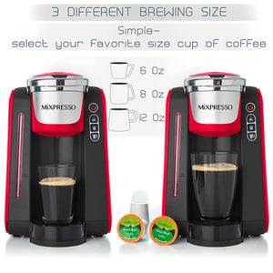 Mixpresso Single Serve Coffee Brewer K-Cup Pods Compatible & Ground Coffee, 30 oz Compact Coffee Maker Single Serve With 5 Brew Sizes Up To 14 Oz, Fits Travel Mug, Adjustable Drip Tray, Black