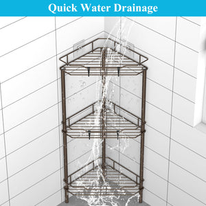 4 Tier Floor Standing Corner Shower Caddy Organizer Shelf with Hooks, Bathroom Shelves Stand Rack, Black