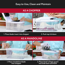 Load image into Gallery viewer, All-in-1 Vegetable Chopper and Mandoline Slicer for Kitchen - Cheese Grater, French Fry Cutter, Cheese Slicer - Bonus Handheld Spiralizer Included (6 in 1, Black/White)