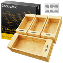 Load image into Gallery viewer, SpaceAid Bag Storage Organizer for Kitchen Drawer, Bamboo Organizer, Compatible with Gallon, Quart, Sandwich and Snack Variety Size Bag (4 Pack)