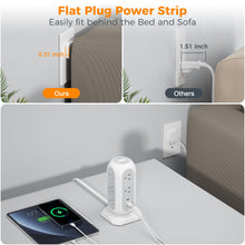 Load image into Gallery viewer, Tower Power Strip Flat Plug with 11 Outlets 3 USB (1 USB C), TESSAN Surge Protector Tower 1625W/13A,1050J Protection, 6 Feet Extension Cord with Multiple Outlets, Office Desk Supplies, Dorm Essentials