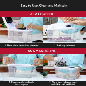 All-in-1 Vegetable Chopper and Mandoline Slicer for Kitchen - Cheese Grater, French Fry Cutter, Cheese Slicer - Bonus Handheld Spiralizer Included (6 in 1, Black/White)