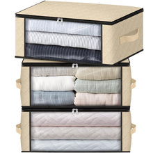 Load image into Gallery viewer, HomeHacks Storage 3-Pack Clothes Organizer Storage Bags Foldable Storage Box with Large Clear Window Sturdy Handles for Closet, Dorm, Pillows, Bedding, Clothes, Blankets, 35L, Gray