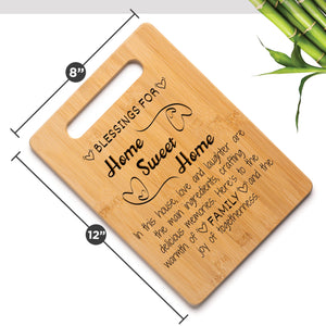 Housewarming Gifts for New Home - Bamboo Cutting Board with Engraved Message - New Home Essentials for Homeowners, Couples, Friends, or Family - Decorative Kitchen Gift Board, 12" x 8"