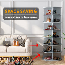 Load image into Gallery viewer, SpaceAid 7 Tier Rotating Shoe Rack Tower, Spinning Shoe Display Lazy Susan, Revolving 360 Shoe Rack Storage Round Carousel, Vertical Handbag Rotate Shoes Closet Organization (7-Tier White)