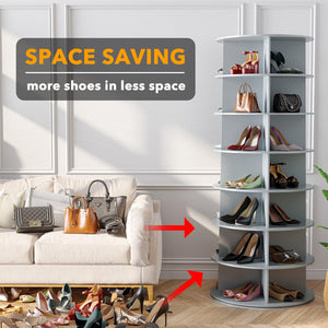 SpaceAid 7 Tier Rotating Shoe Rack Tower, Spinning Shoe Display Lazy Susan, Revolving 360 Shoe Rack Storage Round Carousel, Vertical Handbag Rotate Shoes Closet Organization (7-Tier White)