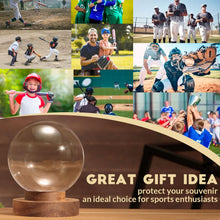Load image into Gallery viewer, JupDec Baseball Display Case, Round Clear Ball Holder with Wooden Base, Autograph Baseball Stand Box for Single Ball, Acacia Wood, Brown
