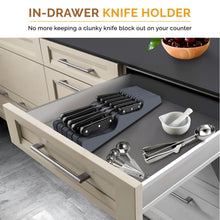 Load image into Gallery viewer, Bambüsi In-Drawer Knife Block - Bamboo Knife Drawer Organizer for Kitchen - Fits 5 Long + 6 Short Knives - Store Knives with Blades Pointing Down - Wooden Steak knife Holder without Knives
