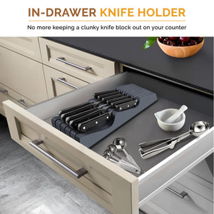 Bambüsi In-Drawer Knife Block - Bamboo Knife Drawer Organizer for Kitchen - Fits 5 Long + 6 Short Knives - Store Knives with Blades Pointing Down - Wooden Steak knife Holder without Knives