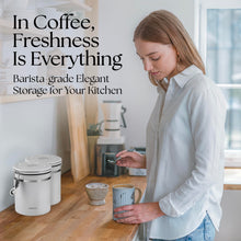 Load image into Gallery viewer, Mixpresso Green Coffee Canister, 16oz Airtight Stainless Steel Kitchen Food Storage Container with Clear Lid and Spoon. for Grounds Coffee, Beans, Tea, Flour, Cereal, Vacuum Sealed Sugar Container