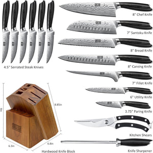 16-Piece Knife Set with Block, Ultra Sharp High Carbon Powder Steel Knife Block Set, Chef Knife Set Professional Kitchen Knives Set with Sharpener and Pakkawood Handle