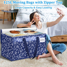Load image into Gallery viewer, HomeHacks Moving Bags, Extra Large Size Moving Boxes, Heavy Duty Luggage Bags with Smooth Zipper and Sturdy Handles, Large Capacity &amp; Easy Loading Storage Totes for Space Saver 88L, 6-Pack, Blue