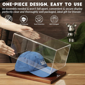 JupDec Baseball & Hat Display Case with Wood Stand, Clear Acrylic Game Ball Holder Showcase, UV Protection Souvenirs and Collectibles Box, Ideal Gift for Autograph Single MLB Ball