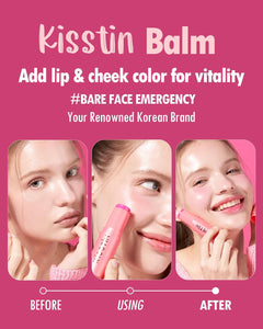 KAHI Kisstin Pink Face Balm Moisturizer Lip and Check Stick + Face Highlighters & Luminizers | Nourishing Miracle Balm Korean Lip Moisturizer Cheek Blush Pink Makeup Highlighter Stick (0.30 fl oz, EA)